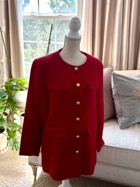 Marled Red Button-Front Blazer Jacket with Gold Buttons